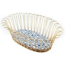 Pioneer Woman Bread Basket Oval Gold Wire 15.5-In Blue Flowers on White ... - £28.16 GBP