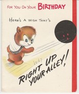 Vintage Birthday Card Chipmunk Bowling Forget Me Not 1940&#39;s - £7.82 GBP