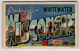 Greetings From Whitewater Wisconsin Large Big Letter Postcard Curt Teich Unused - £14.92 GBP