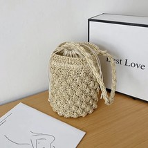 Summer Handmade Crossbody Bag for Women Beach  Bag Weaving Drawstring Straw Buck - £100.65 GBP