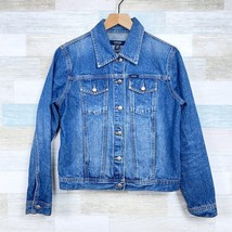IZOD Jeans Vintage 90s Denim Trucker Jacket Blue Button Up Casual Womens... - $29.69