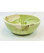 Vintage Art Bowl Pottery Centerpiece Green Swirl Rustic Shabby Chic Italy 10"  - $40.00