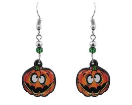 Jack O&#39; Lantern Pumpkin Halloween Themed Graphic Dangle Earrings - Womens Fashio - £9.51 GBP+