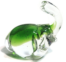 Art Glass Elephant Green &amp; Clear with Bubbles Paper Weight Sun Catcher - £15.97 GBP