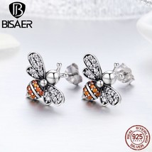 Authentic 100% 925 Silver Flying Insect Yellow Dancing Bee Stud Earrings For Wom - £18.20 GBP