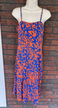 Shein Orange Blue Sundress Small Spaghetti Strap Stretch Dress Summer Po... - £6.00 GBP