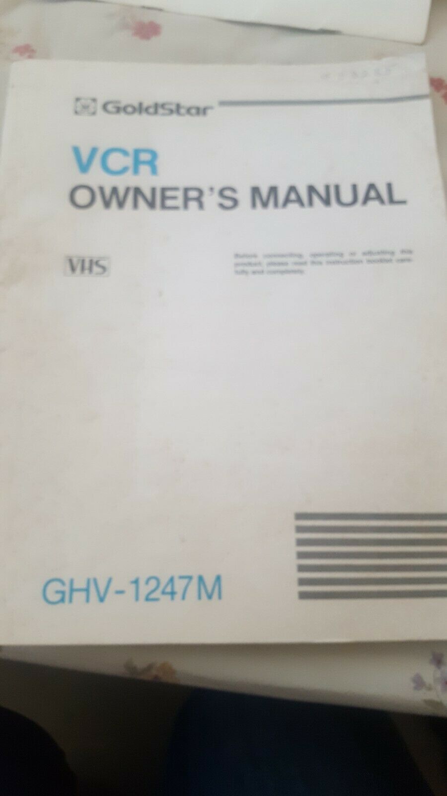 Goldstar VCR Owner&#39;s Manual GHV-1247M - $7.83