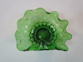 Vintage Indiana Glass Green Art Glass One Folded Edge Candy Dish 6.5&quot; x 2.25&quot; - $17.09