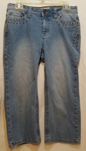 Faded Glory Jeans Blue Capri Ladies Size 8 Stretch Rhinestones  Studs  - £14.95 GBP