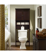 SOLID BROWN WOOD ETAGERE BATHROOM STORAGE FURNITURE CABINET ORGANIZER CU... - $290.44