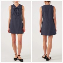 English Factory Womens Linen Lace-Up Front Closure Mini Dress Size M Navy - $48.51