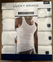 LuckyBrand Men&#39;s 100% Cotton White Ribbed Tanks Size LARGE 4-Pack L - £23.27 GBP