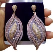 Luxury Cubic Zircon Crystal CZ Nigerian Long Dangle Earring For Women African Br - £55.76 GBP