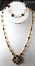 Vintage Signed MONET Black &amp; Clear Crystal Pendant Necklace &amp; Bracelet Lot - £116.10 GBP