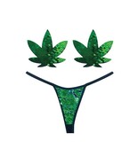 NEVA NUDE NAUGHTY KNIX WEED LEAF SEQUIN G STRING PASTIES SET GREEN ONE SIZE - $33.79 CAD