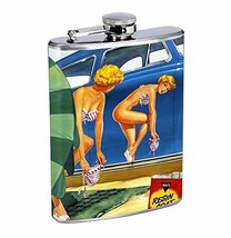 Pin Up Girl Reflection Hip Flask Stainless Steel 8 Oz Silver Drinking Wh... - £7.95 GBP