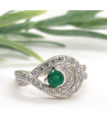 14k White Gold .32ct Genuine Natural Emerald and Diamond Ring Size 6.5 (... - $1,171.23 CAD