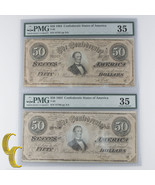 Lot of 2 Sequential 1864 Confederate $50 Graded by PMG as Ch VF-35! Amaz... - £366.33 GBP