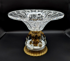 L&amp;L WMC Heavy Hollywood Regency Crystal Prism Table Centerpiece Marble Brass - £151.54 GBP