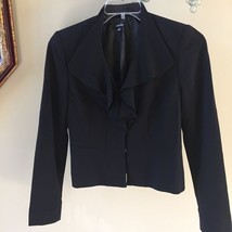 RAFAELLA Black Lined Ruffle Collar Blazer Size 4 - £18.50 GBP