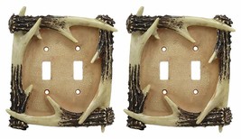 Ebros Set of 2 Rustic Forest Deer Antlers Double Outlets Receptacle Plate Covers - £19.65 GBP