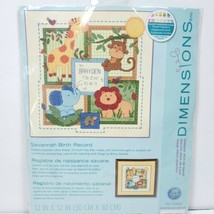 Dimensions Savannah Birth Record Counted Cross Stitch Zoo Animal12&quot;x12&quot; ... - $21.77