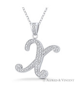 Initial Letter &quot;X&quot; Cursive Script CZ Crystal 925 Sterling Silver Rhodium... - £18.52 GBP+