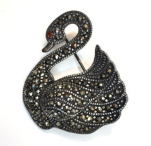 Sterling Silver &amp; Marcasite Swan Brooch / Pin Signed ADI Thailand Missing Stone - £39.95 GBP