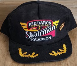 Vintage Red Baron Stearman Squadron Promo Black Hat Cap Snapback &amp; Pinback Pin - £14.15 GBP