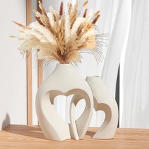 White Vases For Decor, Heart Shaped Ceramic Vase Set Of 2, Nordic Heart Shaped - $40.93