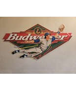 VINTAGE 1997 BUDWEISER BEER SIGN BASEBALL PLAYER TIN METAL EMBOSSED 35" ... - $117.81