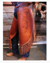 Western Cowboy Chinks - Chaps Handmade Geometric Trim with Leather Rowdy Style - £70.52 GBP+