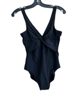 NWT Lands End Twist Front One Piece Swimsuit V-Neck Black Women&#39;s 14 Lon... - $17.77