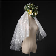 Ivory Shoulder Length Wedding Bridal Veils Layer Floral Lace Tulle Bridal Veils  image 6