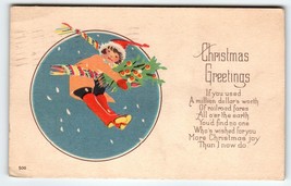 Christmas Postcard Girl Jumping Snow Flakes Flowers Scarf Hat 1927 Series 500 - £8.54 GBP