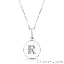 Initial Letter &quot;R&quot; CZ Crystal 14k White Gold 15x9mm Round Disc Necklace Pendant - £61.49 GBP+