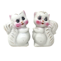 Vintage Hand Painted Anthropomorphic Squirrels Salt and Pepper Shaker White Gold - £15.72 GBP