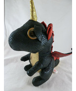 Unicorn Dragon Plush TY Grindal 2019 Beanie Boos 9&quot; Medium + 3&quot; horn Gol... - $16.22 CAD