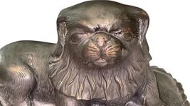 Vintage Pekingese Dog Sculpture Cast Metal Bronze Tone Heavy Statue 11lb+ image 2