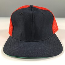 Vintage Truckerhut Marineblau Krempe Flach mit Orange Netz Dome Snapback... - $13.84