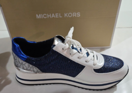 Womens Michael Kors Trainer Monique Glitter Chain Mesh River Blue 8.5 M NEW - $2,764.09 MXN