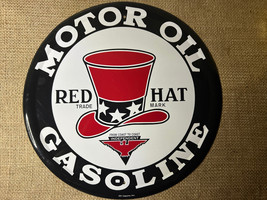 Red Hat Motor Oil Gasoline Round Metal Sign - £9.70 GBP