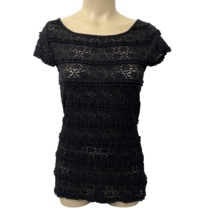 Banana Republic Cap Sleeve Stretch Lace Top Womens size Small Black - £14.13 GBP