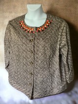 Ruby Rd brown diamond pattern cotton blend embellished neckline jacket t... - $32.76