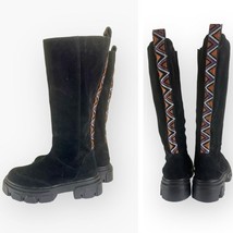 NEW ANTHROPOLOGIE FARM Rio Knee High Lug Sole Embroidered Detailing Boot... - £73.94 GBP