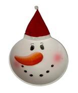 Vtg Christmas Snowman Round Wooden Bowl 11.5” With Felt Hat Painted Prim... - $24.74