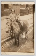 RPPC Sidewalk Photo With Donkey And Girls Ardell Holds Irene c1910 Postcard Q22 - £11.95 GBP