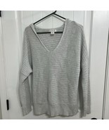 Rachel Zoe Gray Knit V Neck Pullover Hooded Sweater Size Small - $17.64 CAD