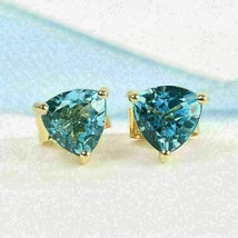 4Ct Trillion Simulated Topaz Stud Earrings 14k Yellow Gold Plated Silver - £79.12 GBP