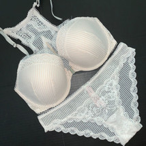 Victoria&#39;s Secret 32DD,34DD,34DDD Bra Set M Panty Coconut White Ivory Lace - £63.50 GBP